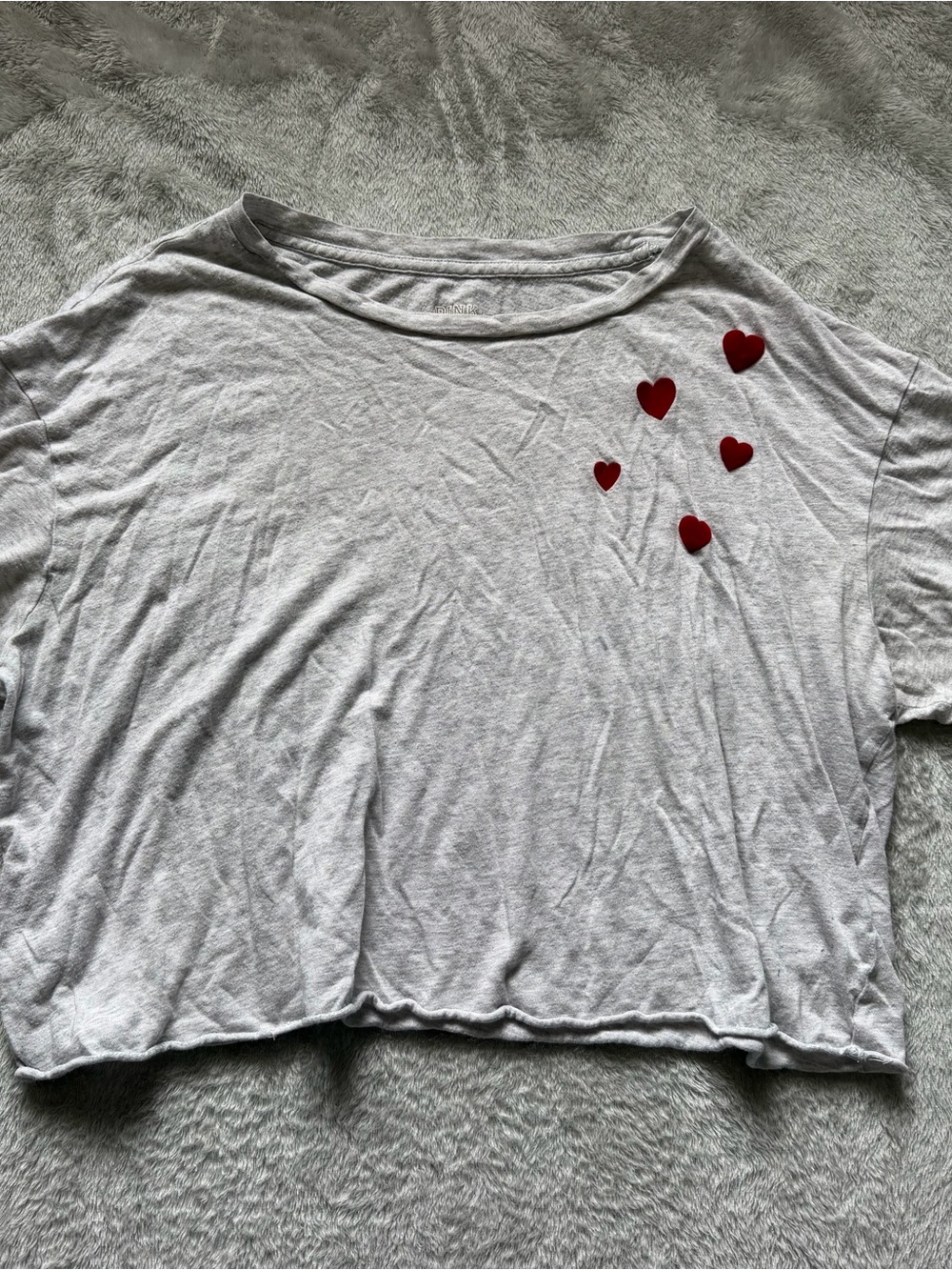 PINK Victoria's Secret Gray Cropped Tee with Red Heart Accents